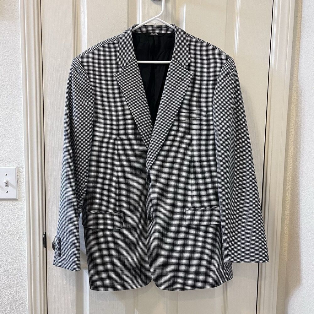Nordstrom Men's Shop 100% Wool Sport Coat Blazer Blue Check Size 46L